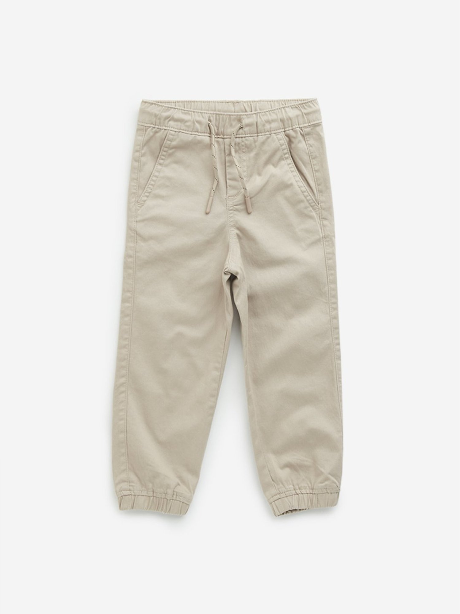 HOP Boys by Westside Beige Solid Mid-Rise Cotton Blend Joggers