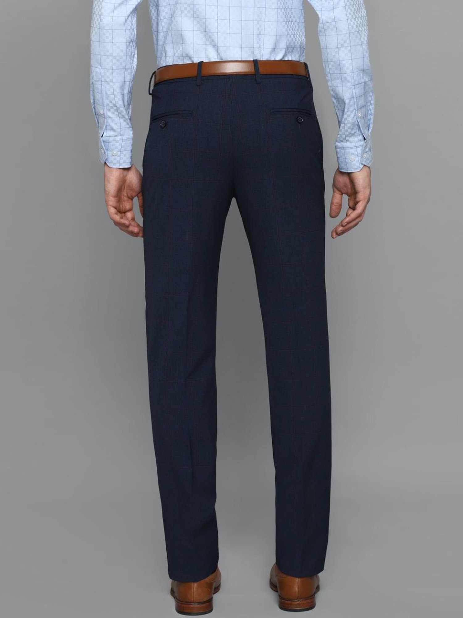 Louis Philippe Navy Slim Fit Checks Trousers