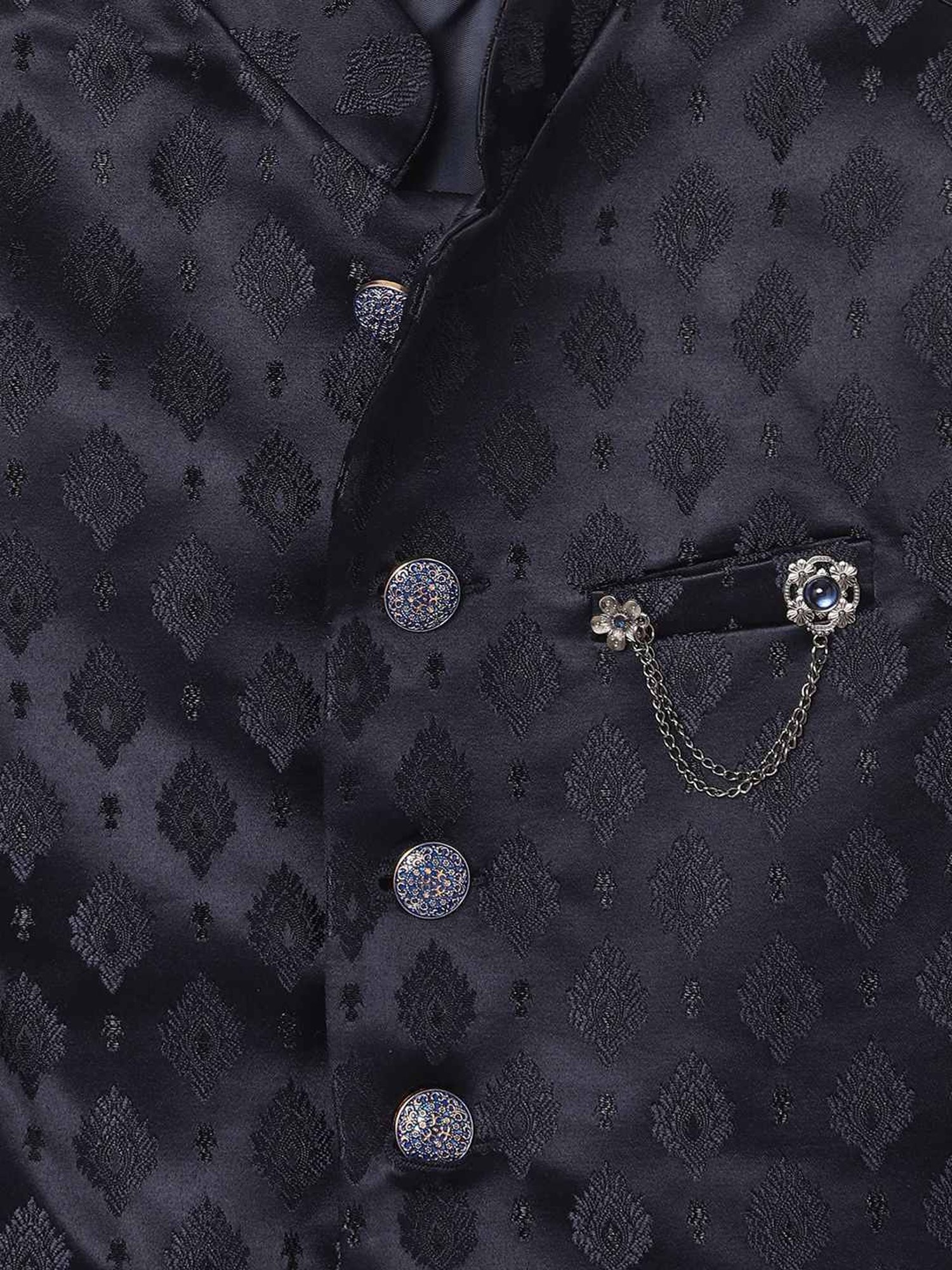 Fourfolds Boys Blue & White Solid Full Sleeves Suit Set