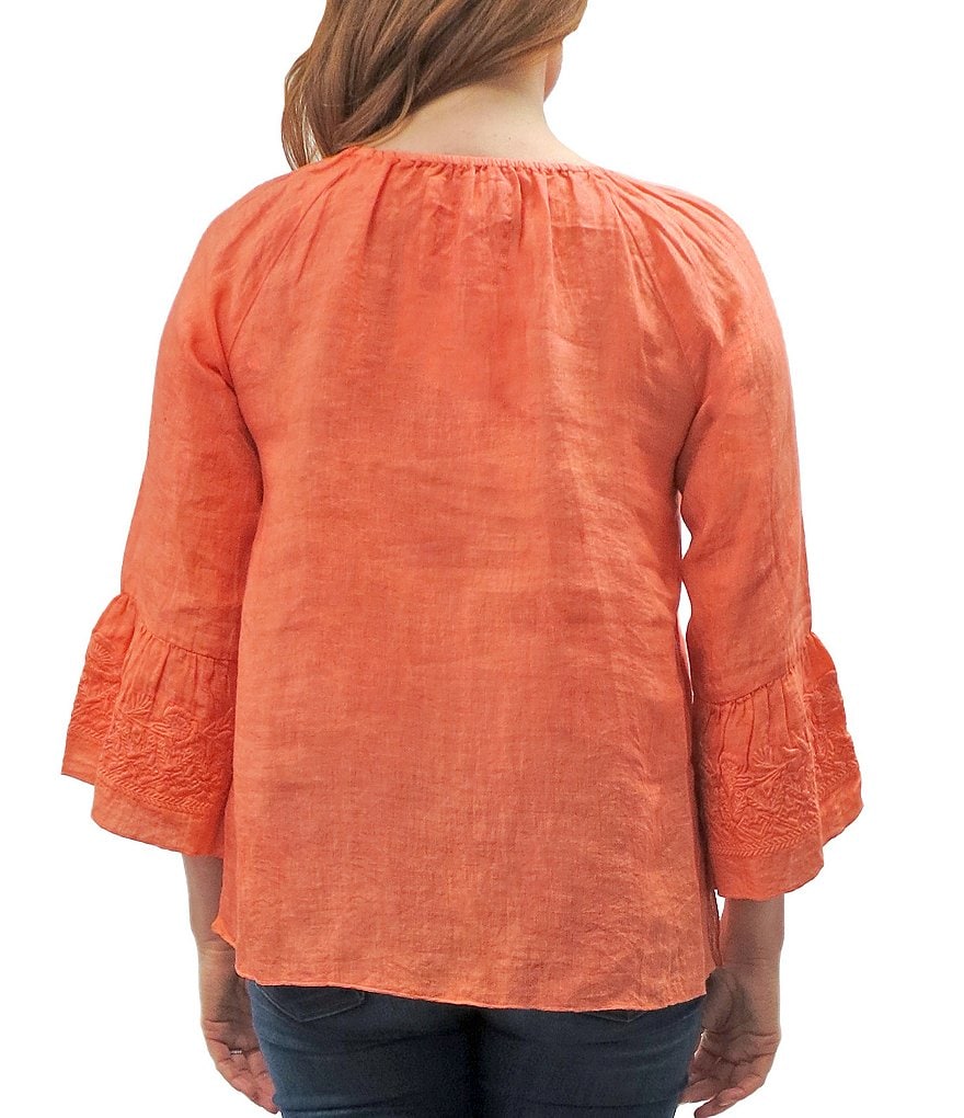 Karyn Seo Sonali Bell Sleeve Keyhole Jewel Neck Embroidered Top