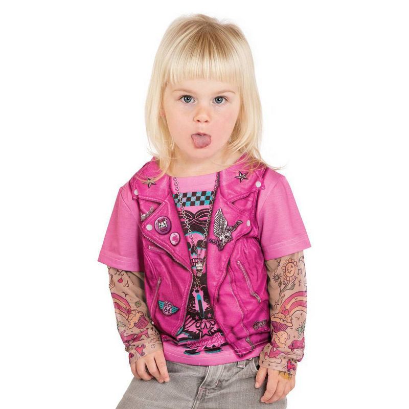 Faux Real Toddler Girls' Biker Girl Costume T-Shirt Pink 3T