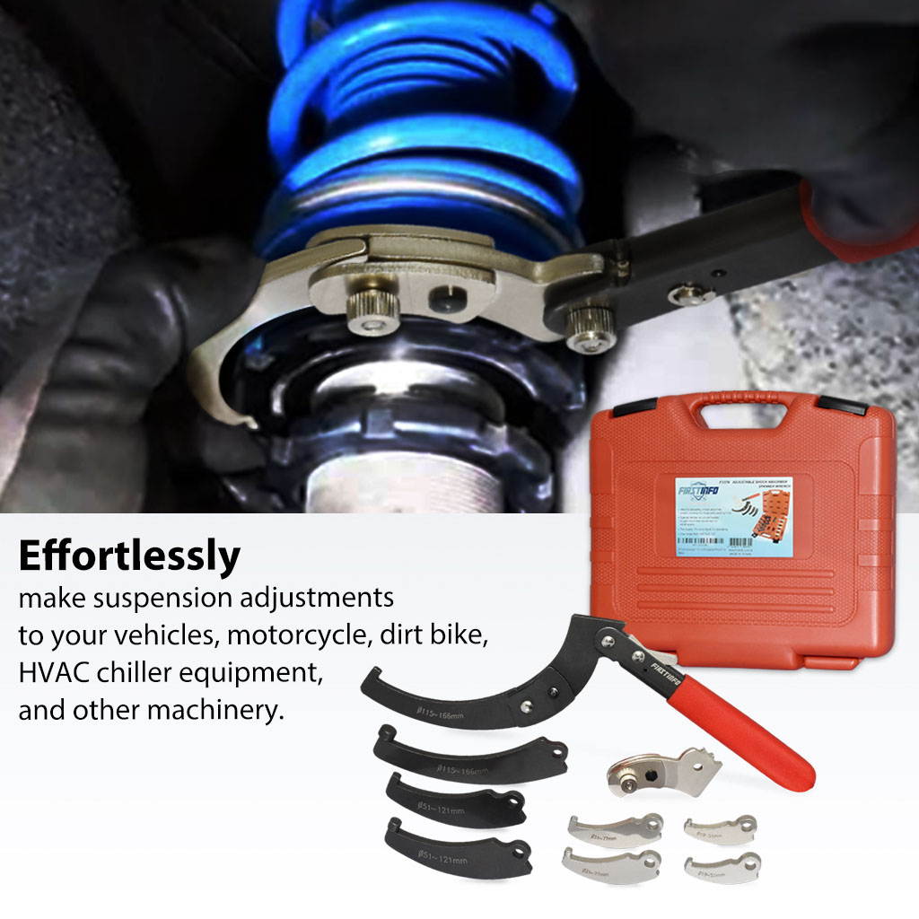 FIRSTINFO Adjustable Universal Pin & Hook Wrench Spanner 11 Piece Shock Absorber Tool Kit with Carrying Case For Suspension Collar, Normal Industrial Use