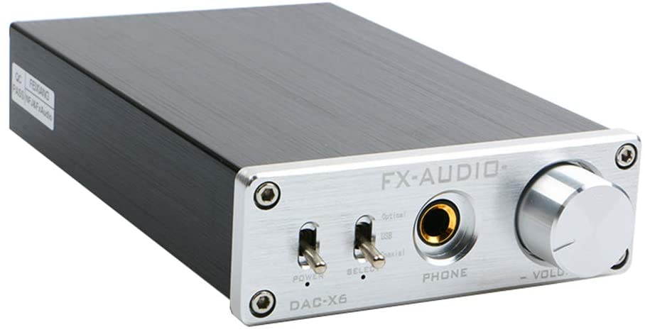 FX-Audio DAC-X6 Mini HiFi 2.0 Digital Audio Decoder DAC Input USB/Coaxial/Optical Output RCA/Headphone Amp 24Bit/96KHz DC12V(Silver)