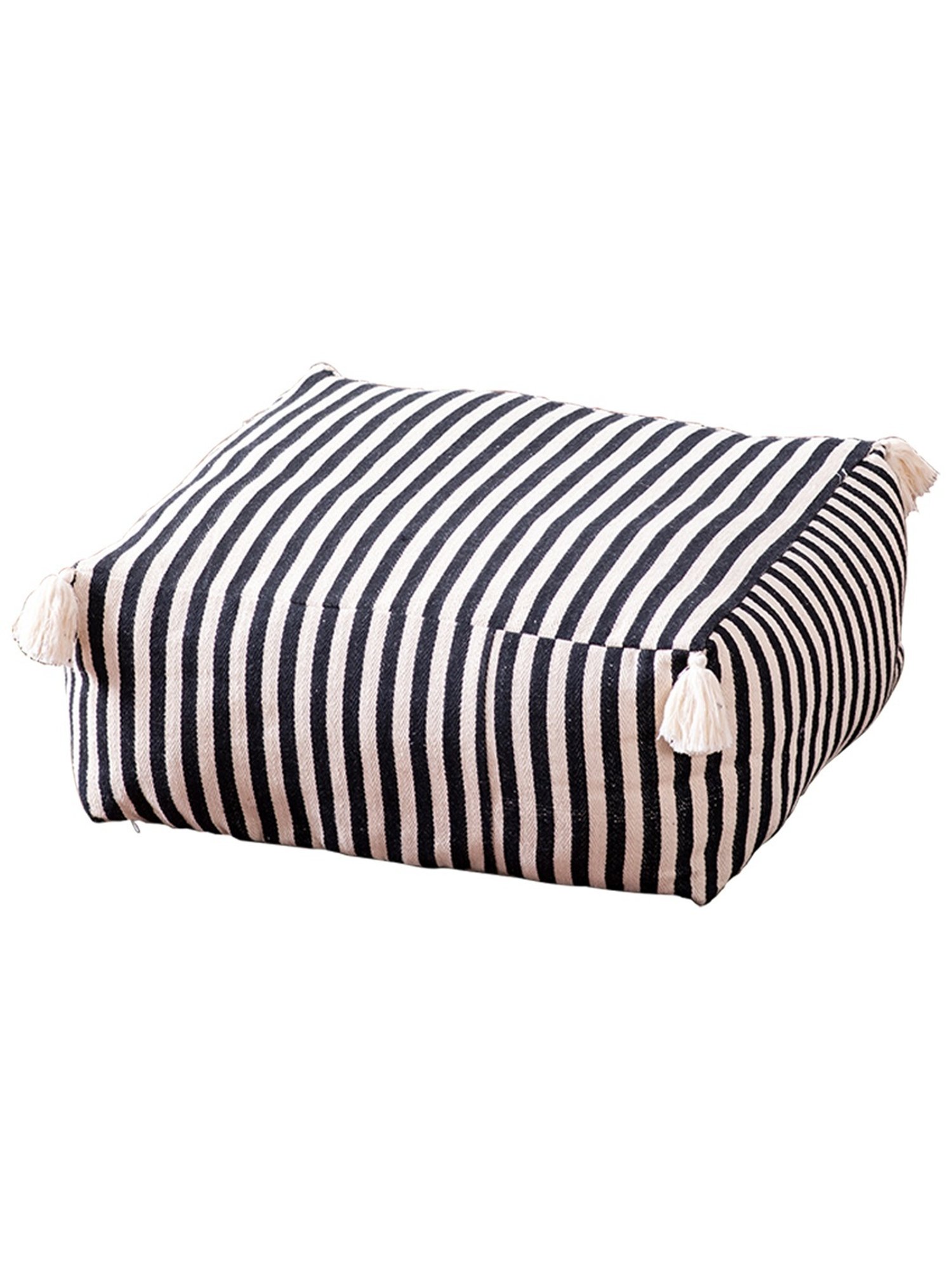 Nestroots Printed Black Cotton Foot Stool Floor Cushions - Set of 2