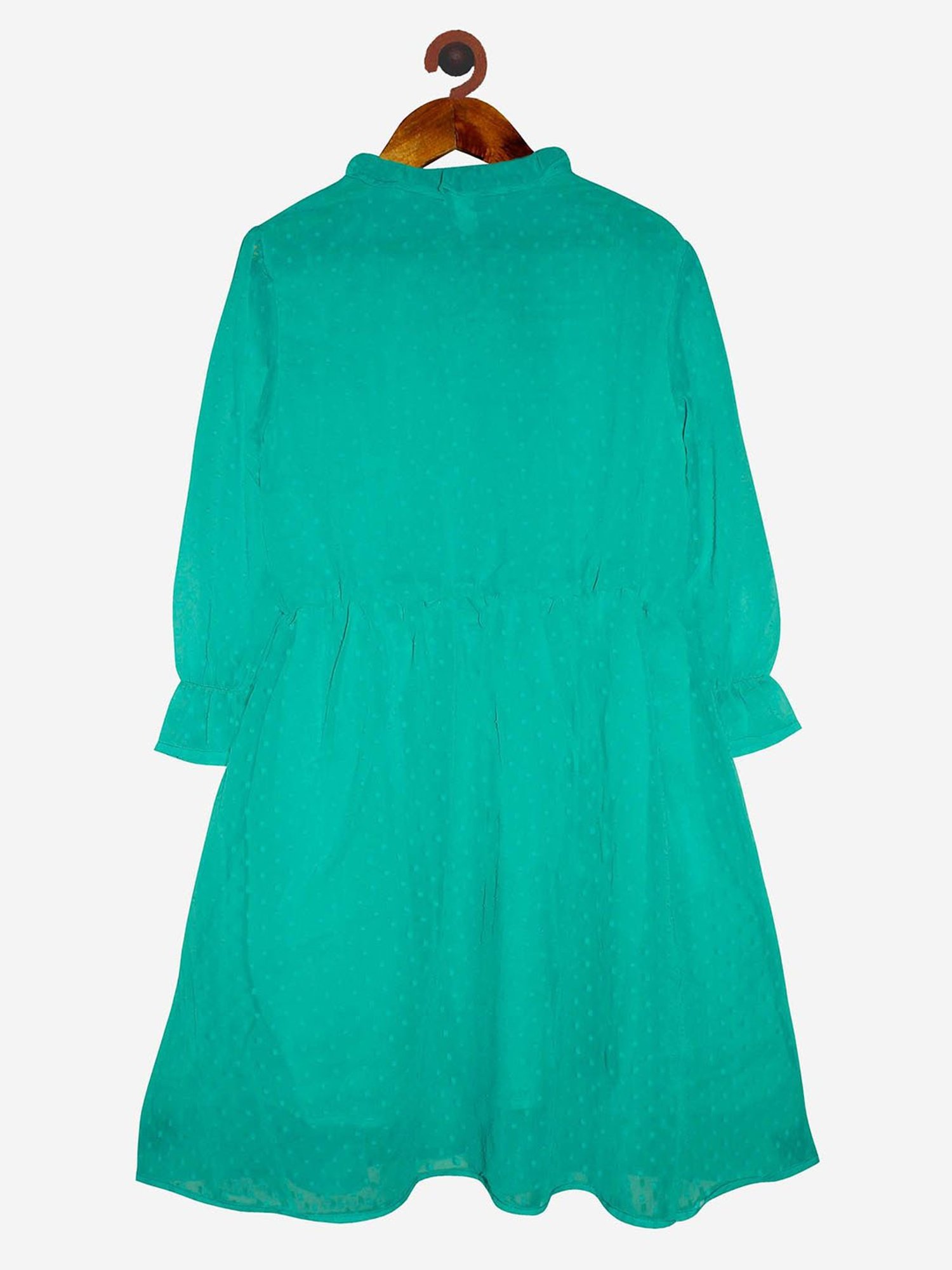 Kiddopanti Kids Green Self Design Full Sleeves Dress