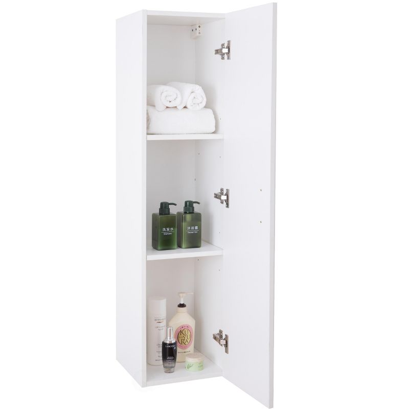 Basicwise Modern Long Bathroom Wall Mounted Cabinet, White
