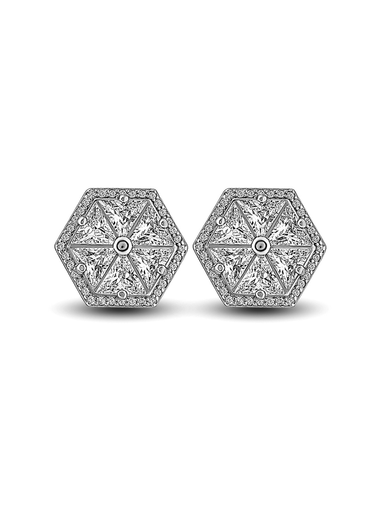 Silberry 92.5 Sterling Silver Crystal Hexa Stud Earrings for Women