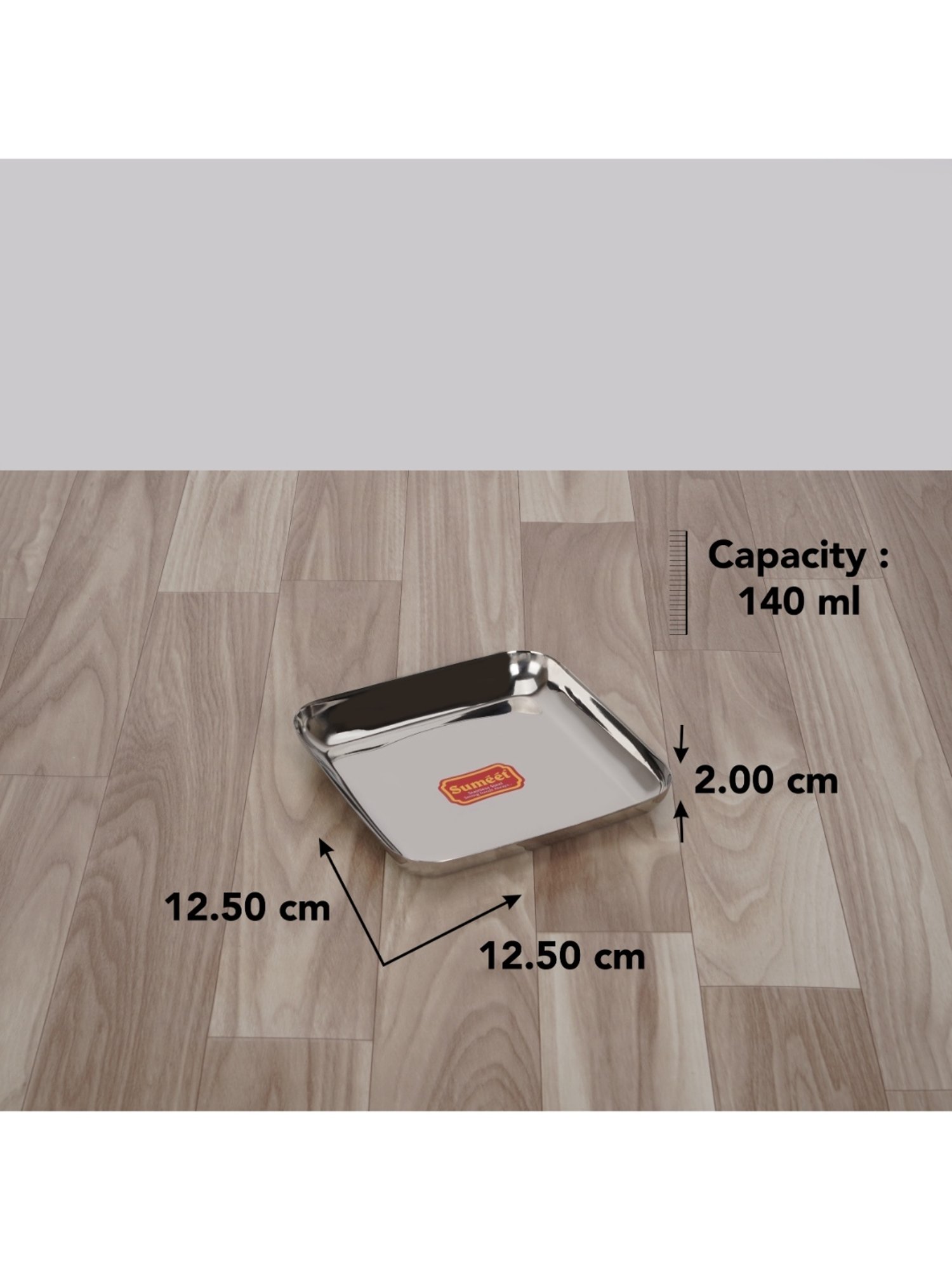 Sumeet S.S. Small Square Shape Plate/Dessert Plate/Halwa Plate Set of 12pcs, 12.5cm dia, Silver