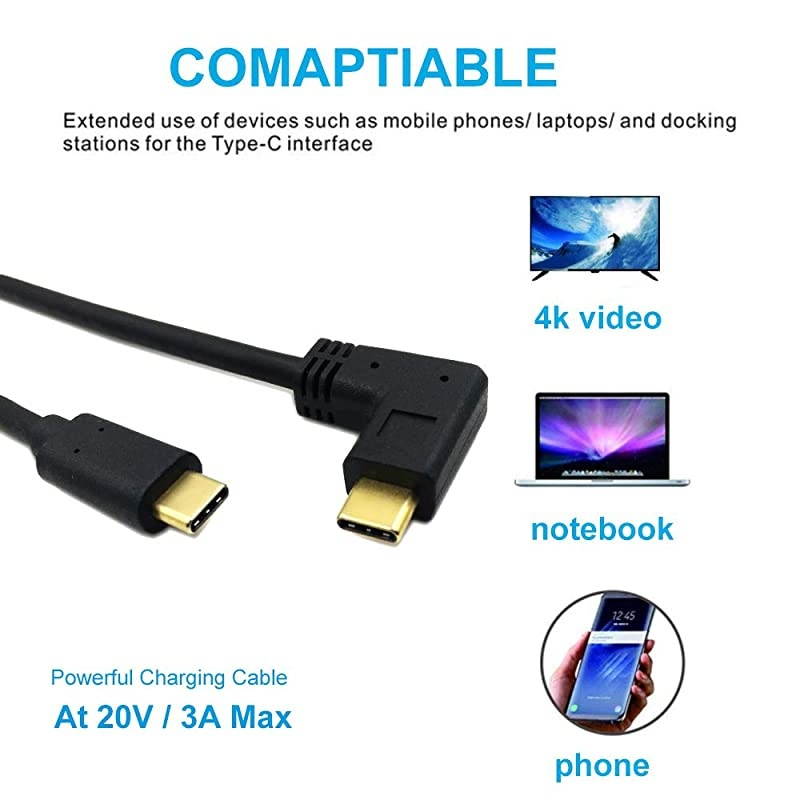 90 Degree USB C to USB C Cable 1Feet Right Left Angled 90 Degree USB 31 TypeC Male to Male Fast Charging Cable for Laptop Tablet Mobile Phone USB C Right MM