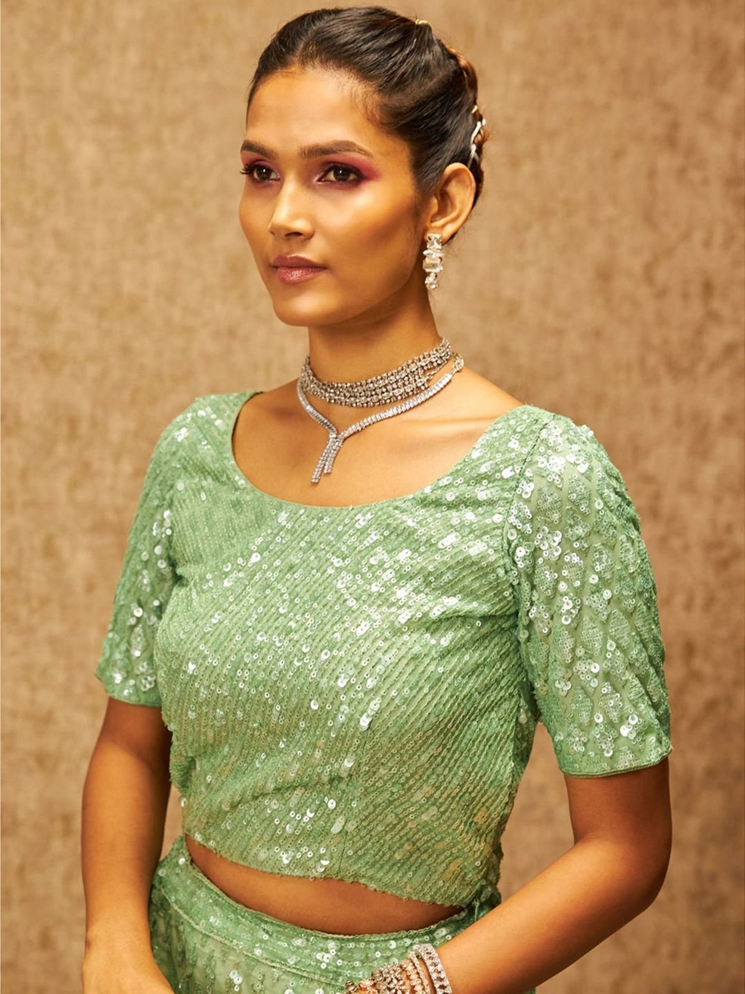 Soch Sap Green Embellished Unstitched Lehenga Choli Set With Dupatta