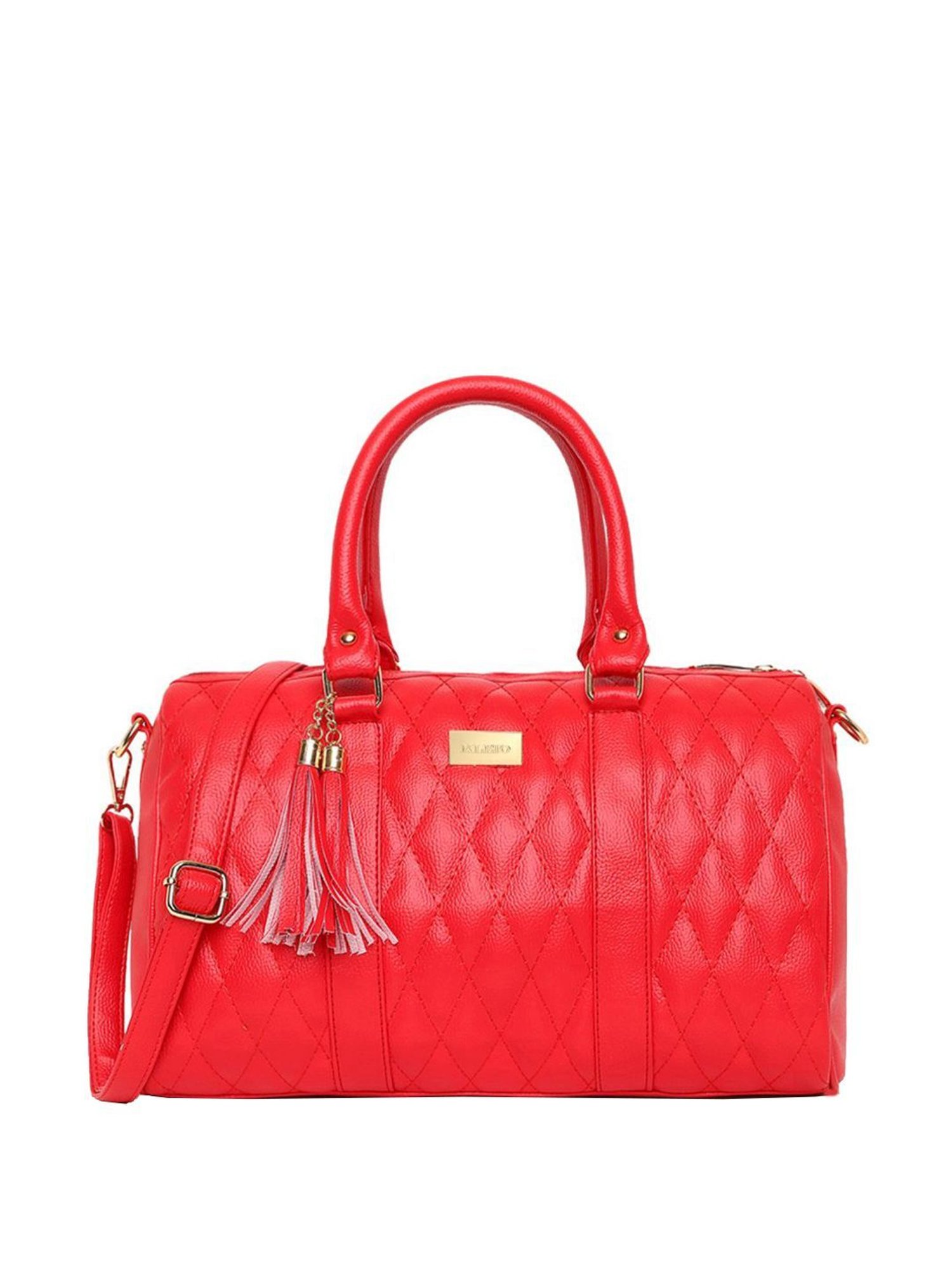 KLEIO Red Textured Medium Bowler Handbag