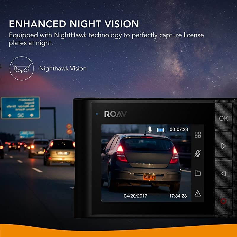 by Anker DashCam A1, Dash Cam for Car, Driving Recorder, 1080p FHD LCD Screen, Nighthawk Vision, Wide Angle Lens, Wi-Fi, G-Sensor, WDR, Loop Recording, Night Mode, Motion Detection, Dedicated App