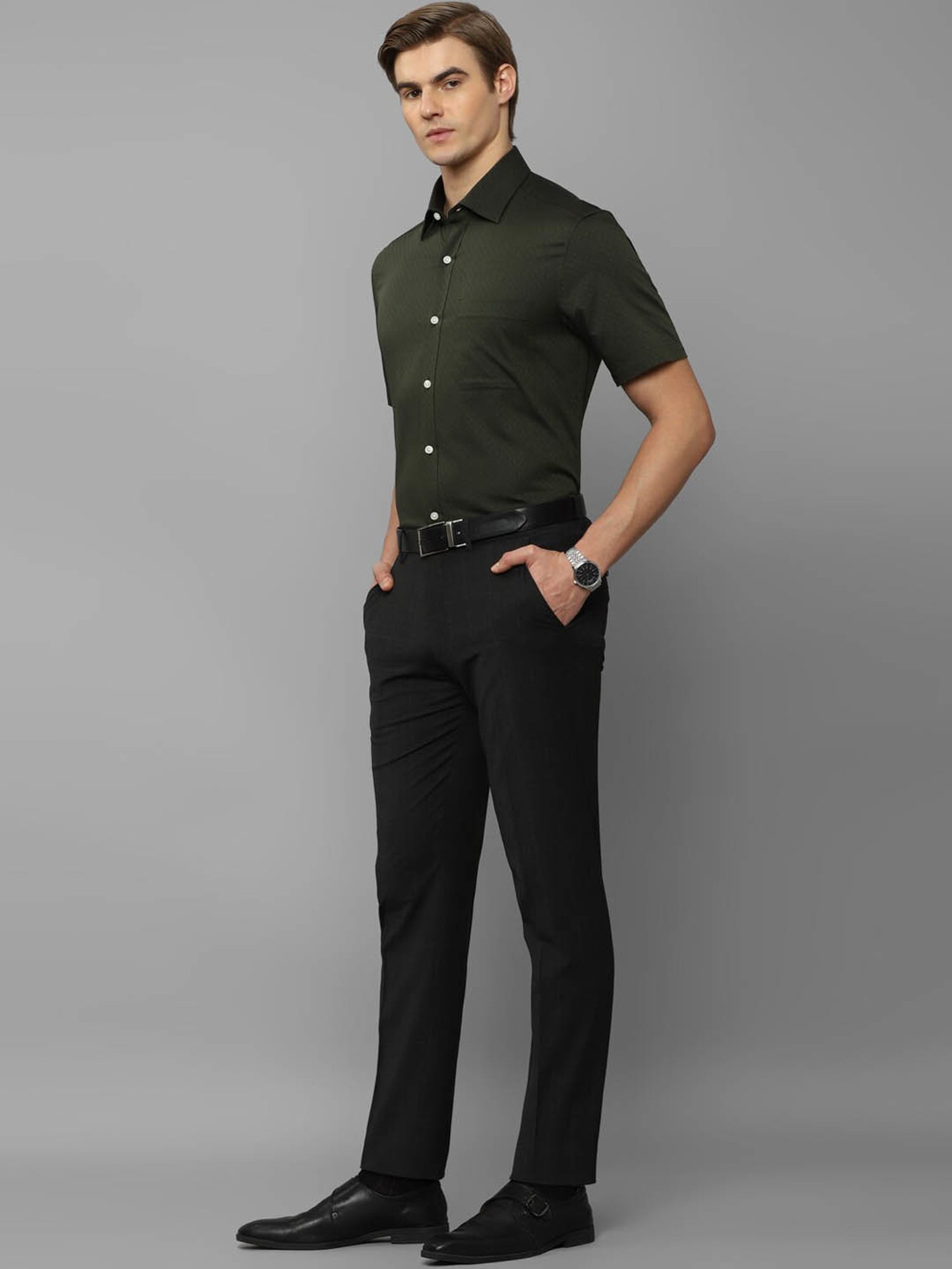 Louis Philippe Black Slim Fit Checks Trousers