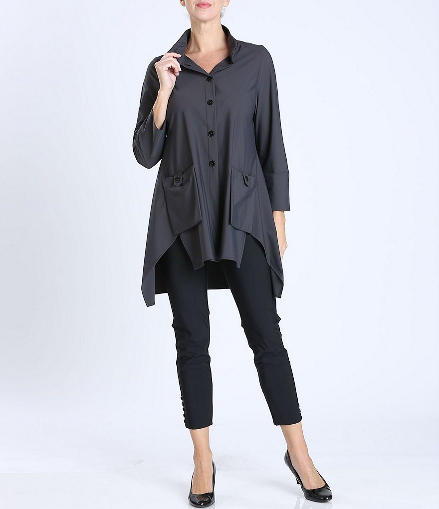 IC Collection Button Tab 3/4 Sleeve Stand Collar Hi-Low Jacket