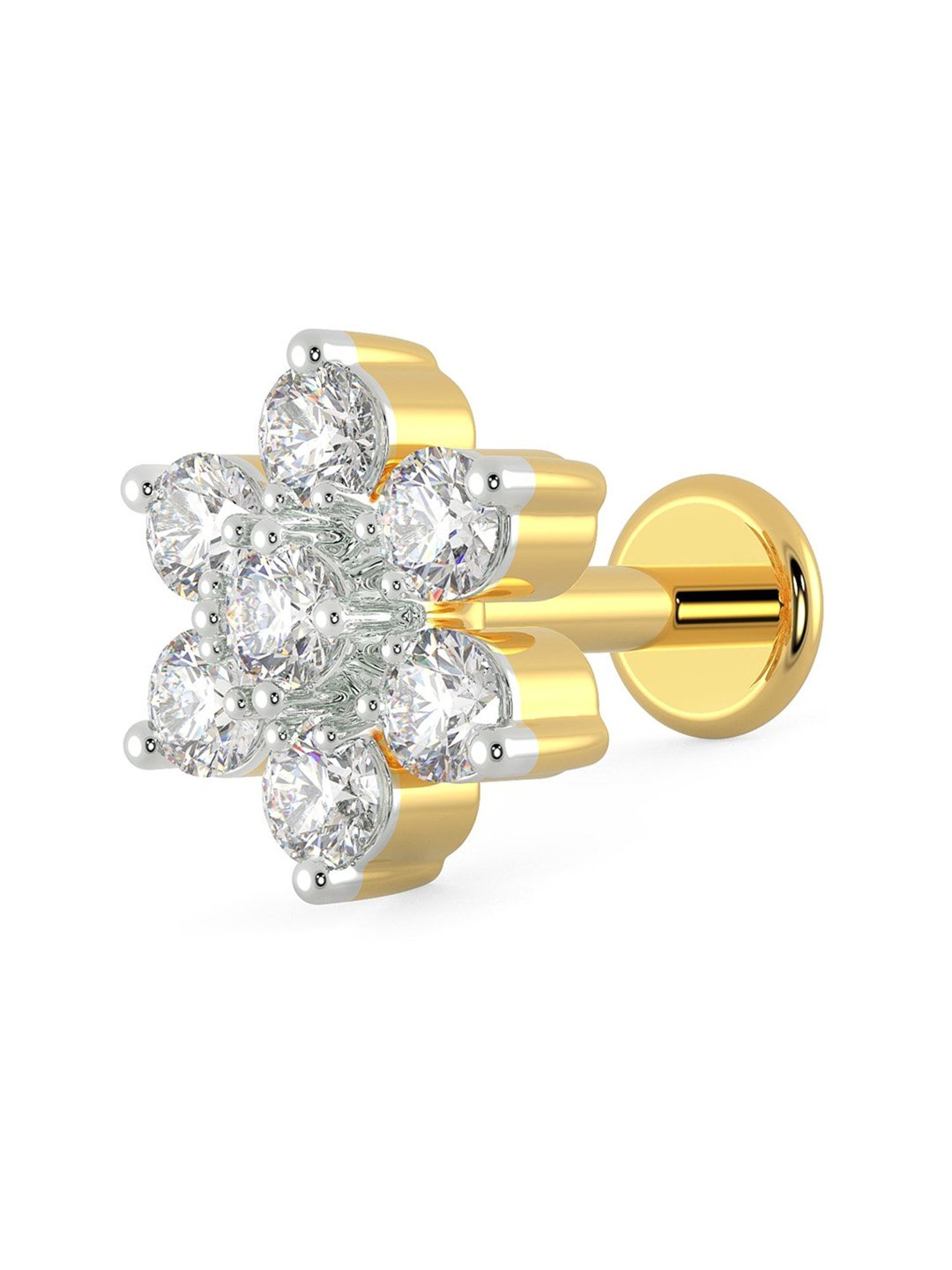 Malabar Gold and Diamonds 18k Gold & Diamond Mine Floral Nosepin for Women