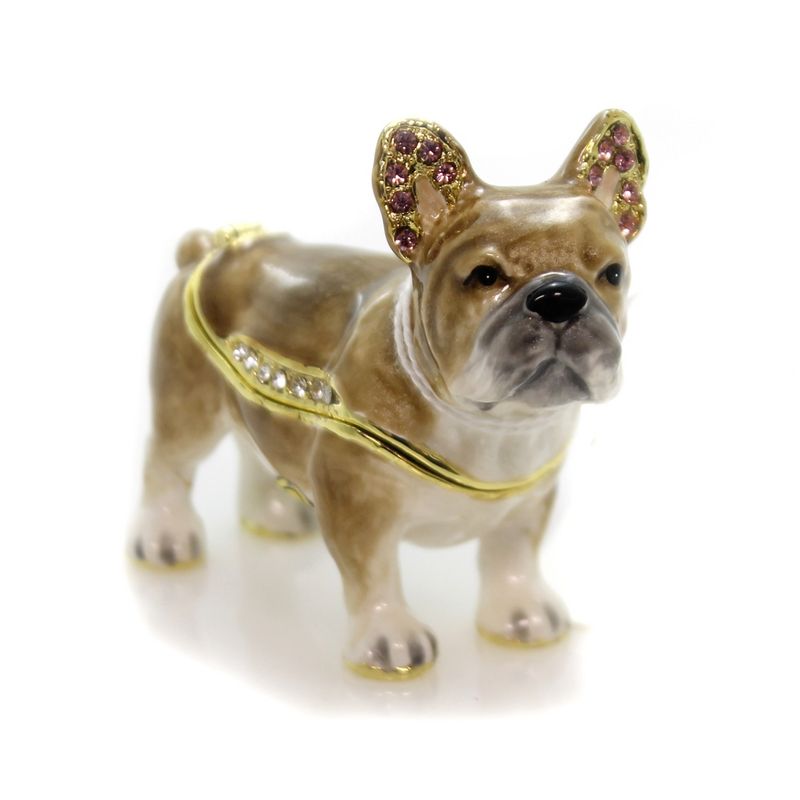 Hinged Trinket Box 2.25" French Bull Dog Enameled Box Puppy Frenchie Breed Sociable  -  Decorative Figurines