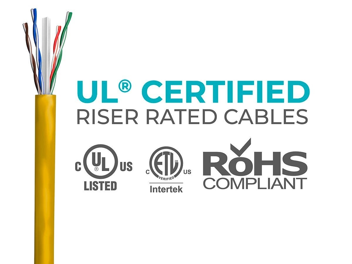 Monoprice Cat6 Ethernet Bulk Cable - Network Internet Cord - Solid, 500Mhz, UTP, CMR, Riser Rated,  Pure Bare Copper Wire, 23AWG, 1000ft, Yellow
