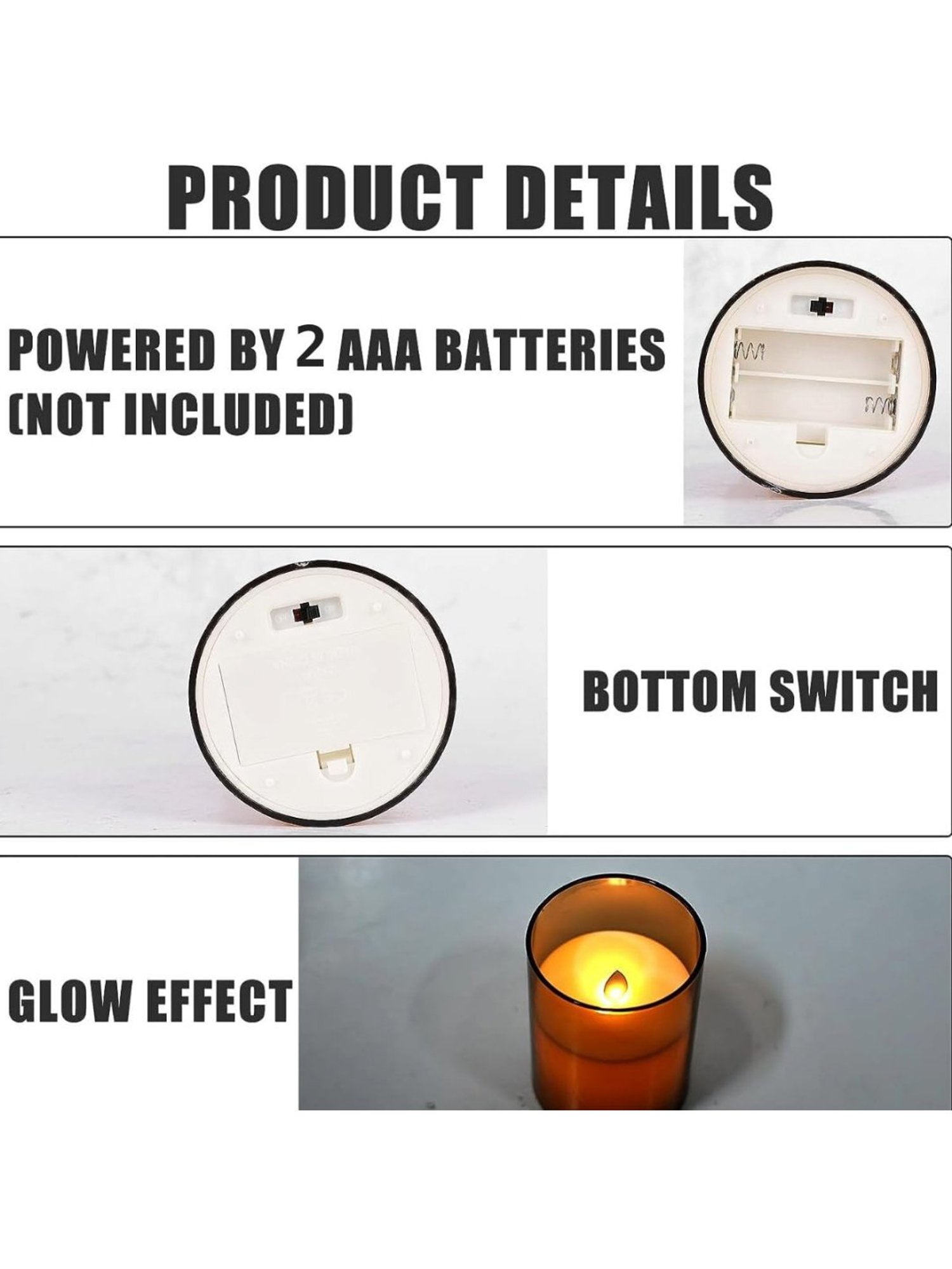 Xergy Acrylic Battery Operated Flameless LED Candles Light, Pack of 3 (Warm White)