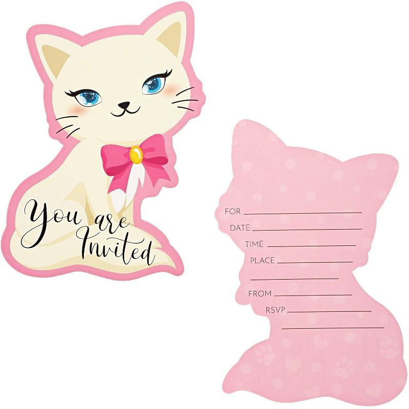 Blue Panda 36-Pack Pink Cat "You Are Invited" Party Invitations Cards with Envelopes for Kids Birthday 5x7 in