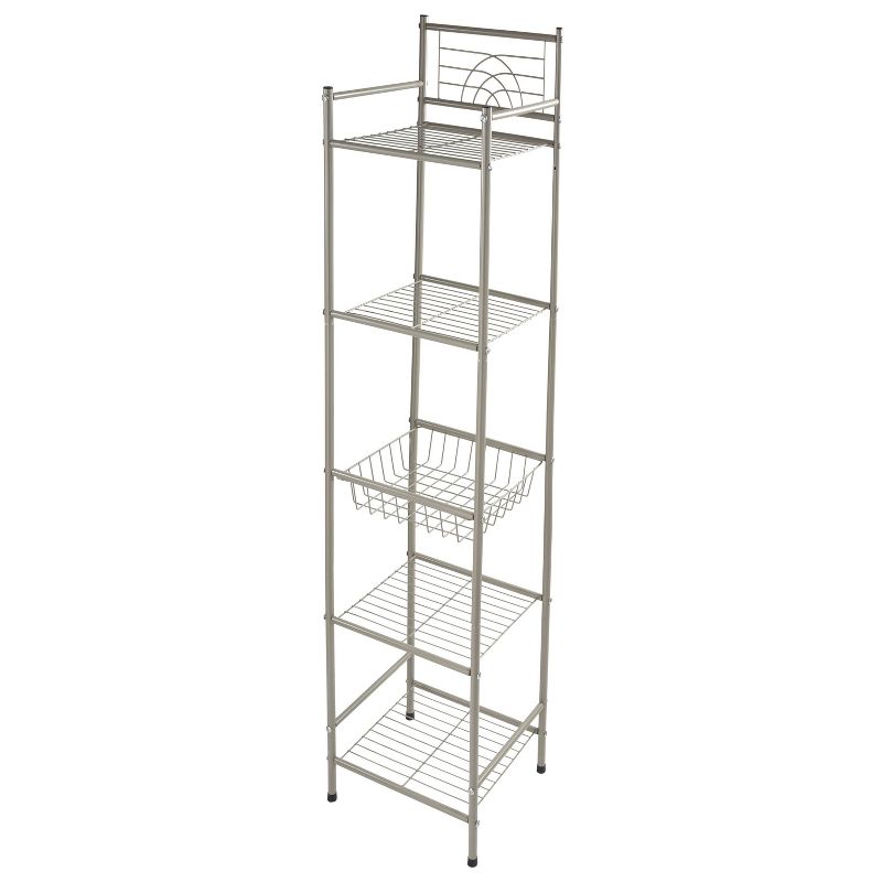 Five Tier Freestanding Bathroom Storage Shelves Silver - Bath Bliss