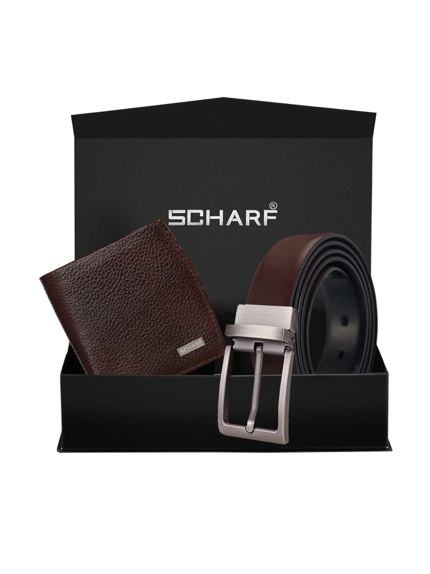 Scharf Brown Leather Set Of Waist Belt And Wallet For Men