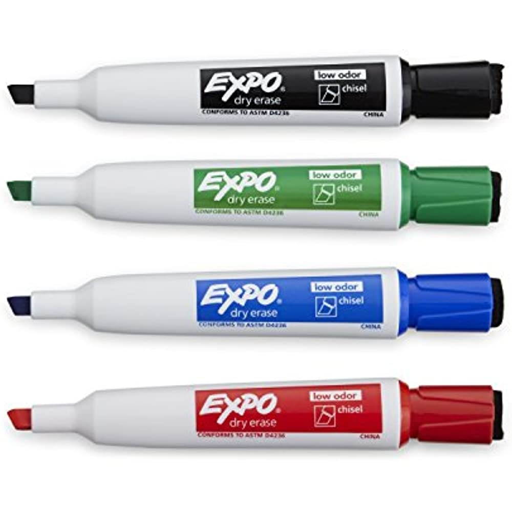 EXPO 1944728 Magnetic Dry Erase Marker, Chisel Tip, Assorted, 4/Pack