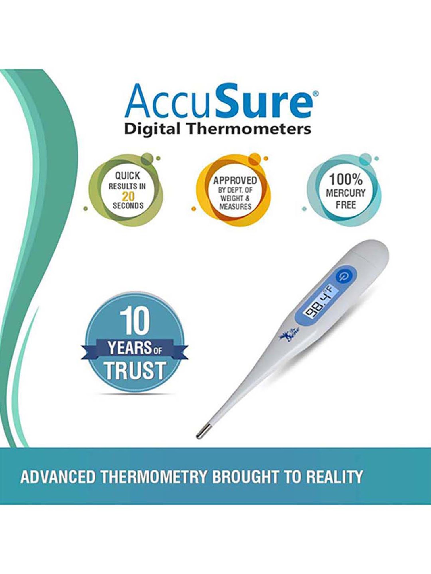 AccuSure MT-32 Waterproof Digital Thermometer (White)