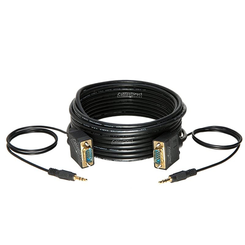 50FT SVGA + Audio Monitor Cable, Male to Male 1080P Super VGA Display Cord for PC Projector Laptop TV