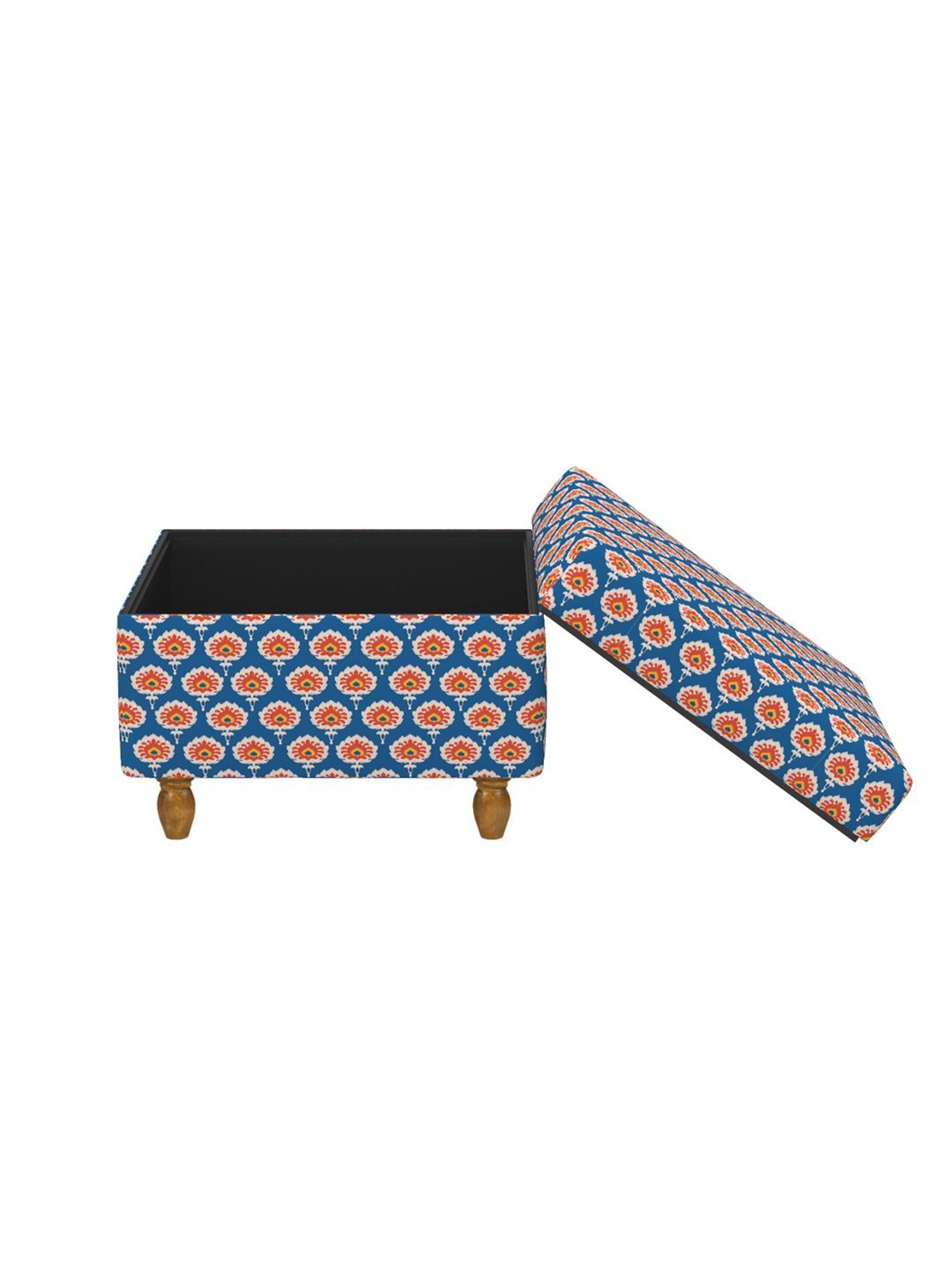 Chumbak Ikat Blue & Pink Mango Wood Modern Trunk Storage Ottoman