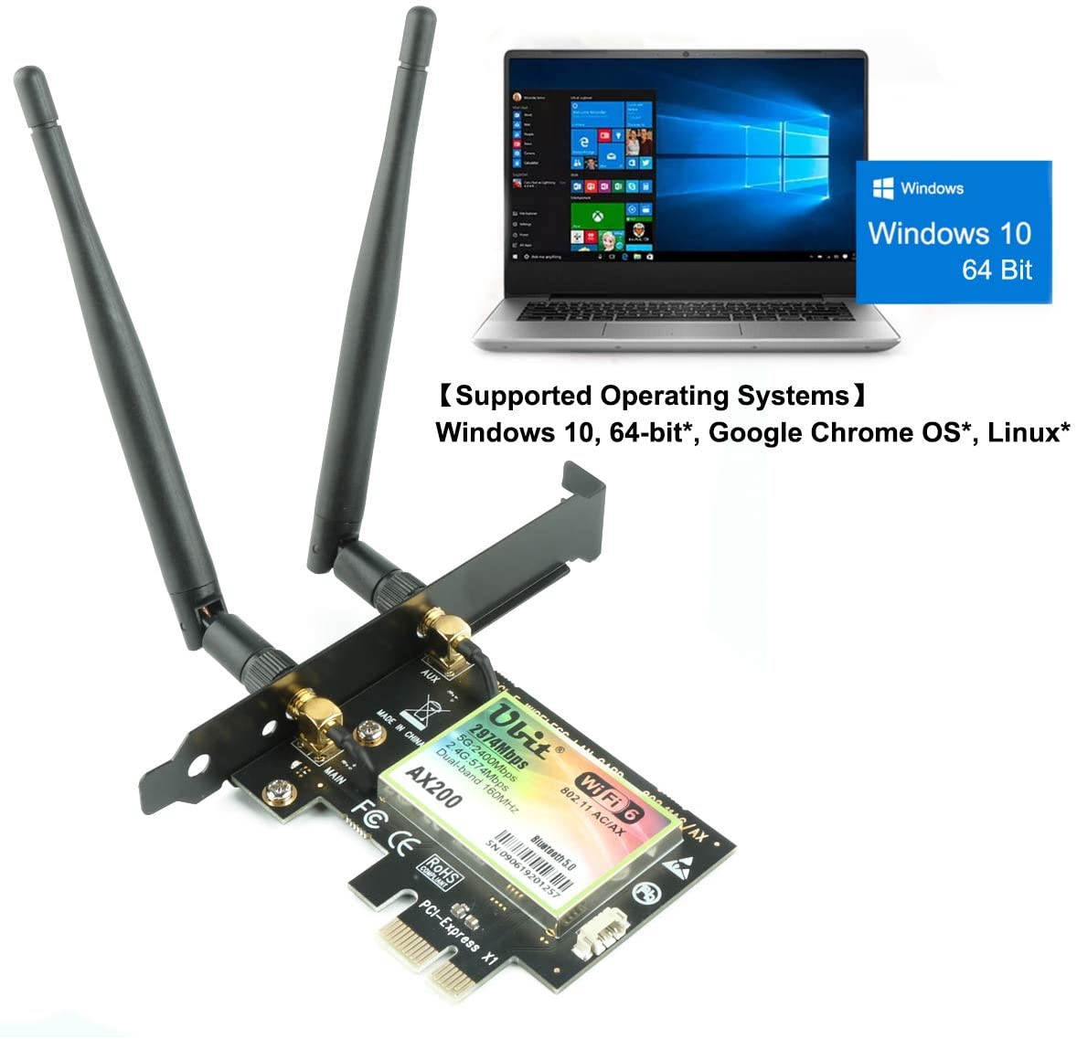 Ubit AX WiFi 6 Dual Band 2974 Mbps AX200 PCIE Wireless WiFi Card with Bluetooth 5.0 | MU-MIMO| OFDMA| Ultra-Low Latency