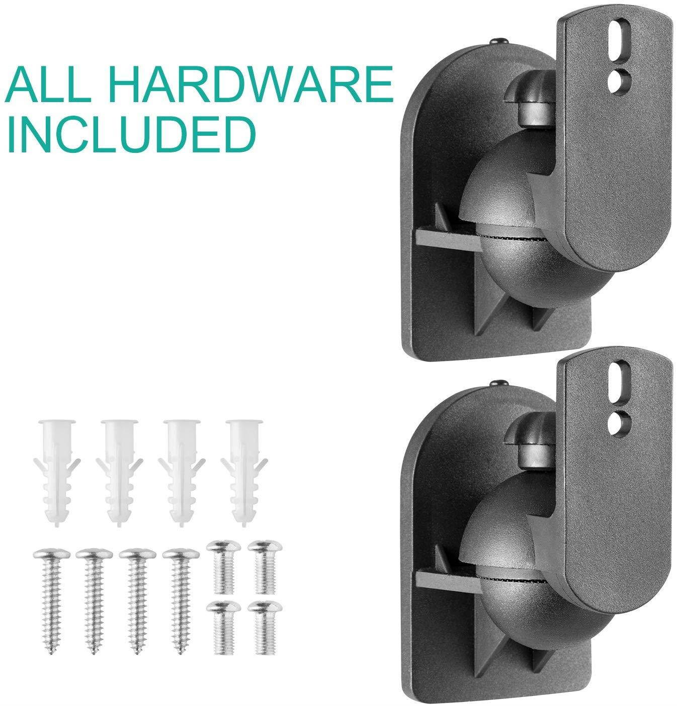 WALI Dual Speaker Wall Mount Brackets Multiple Adjustments for Bookshelf, Surround Sound Speakers, Hold up to 7.7 lbs, (SWM202), 2 Packs, Black