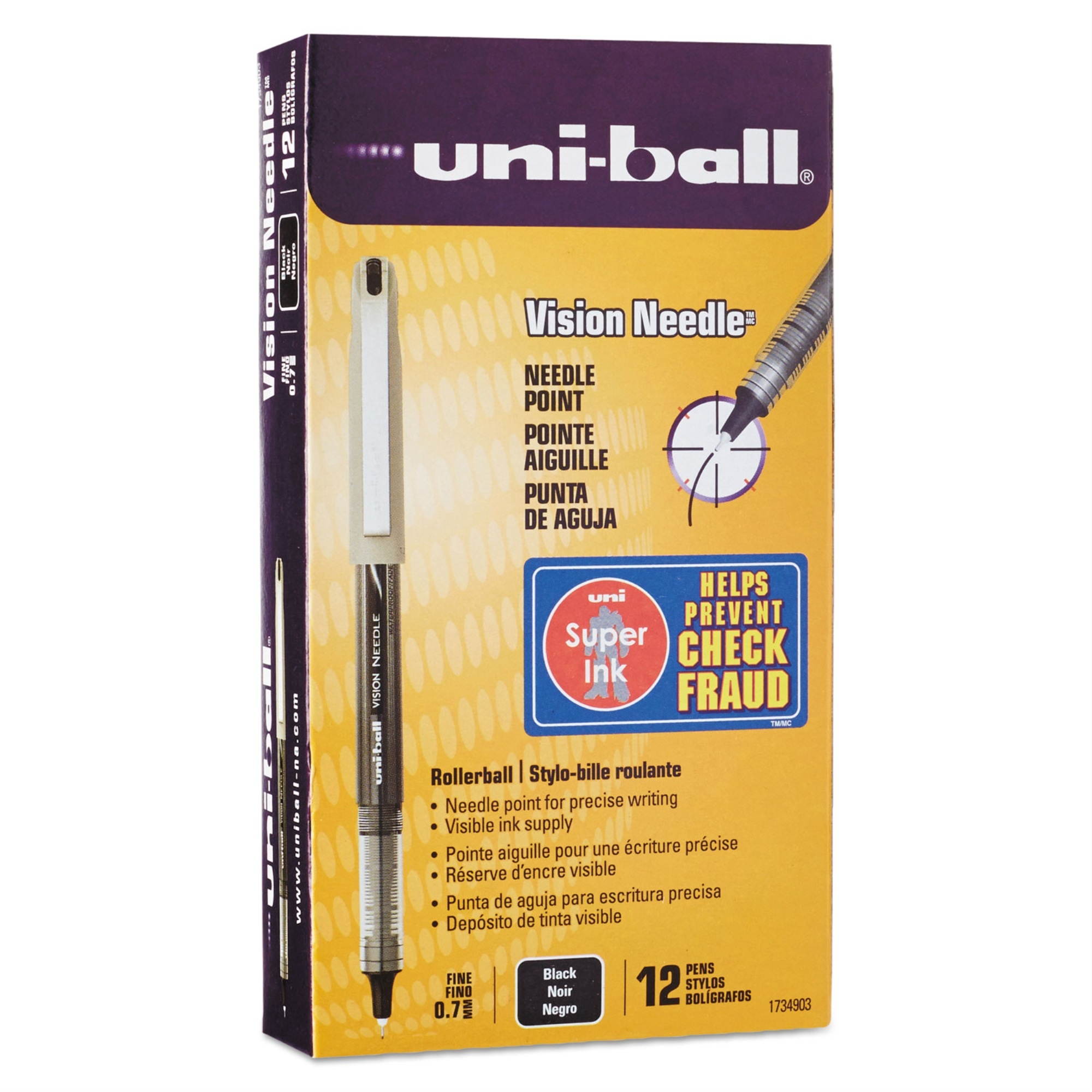 uni-ball VISION Needle Stick Roller Ball Pen ,PEN,UB VISN NEEDLE,7MM,BK