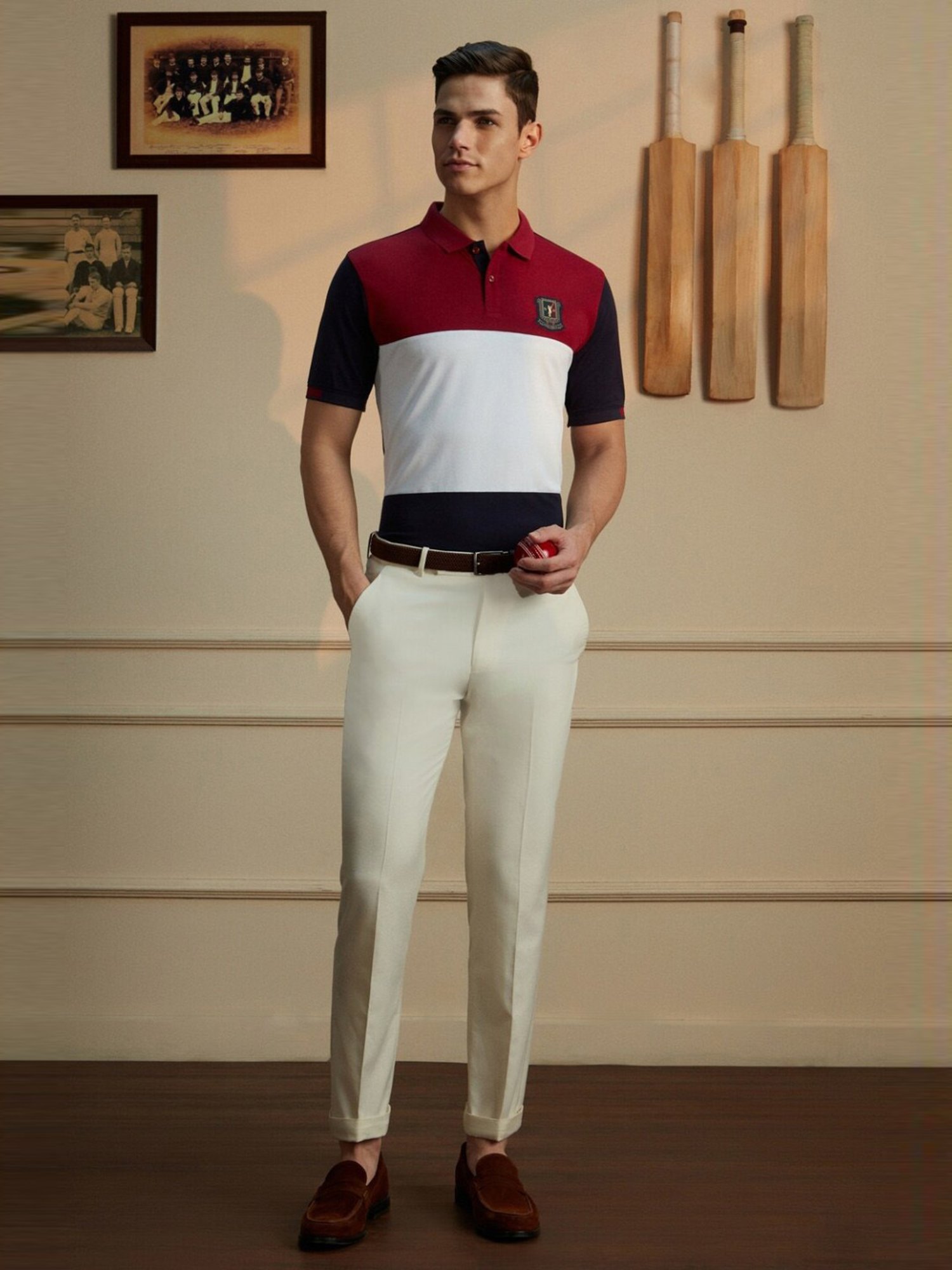 Peter England Multicolored Cotton Regular Fit Colour Block Polo T-Shirt