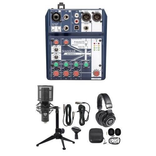 Podcasting Podcast Recording Bundle w/Soundcraft Mixer+Headphones+Pro Mic+Tripod