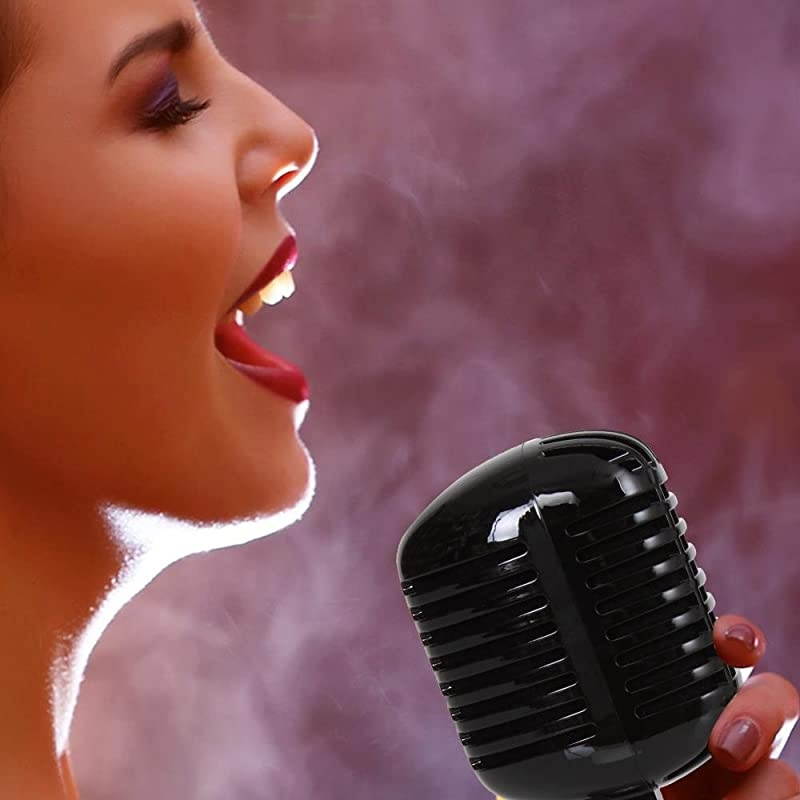 Retro Dynamic Vocal Microphone Old Vintage Style Unidirectional Cardioid Mic with XLR Cable Universal Stand Compatible Live Performance In Studio Recording Pyle Pro PDMICR42BK Black