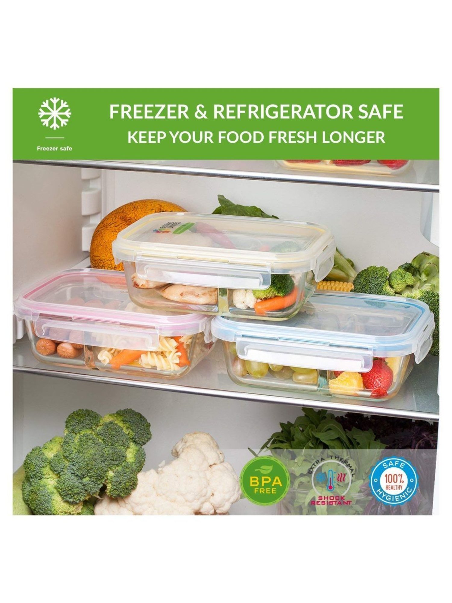 Femora Borosilicate Glass Rectangular Container with Air Vent Lid (1000 ml) - Set of 1