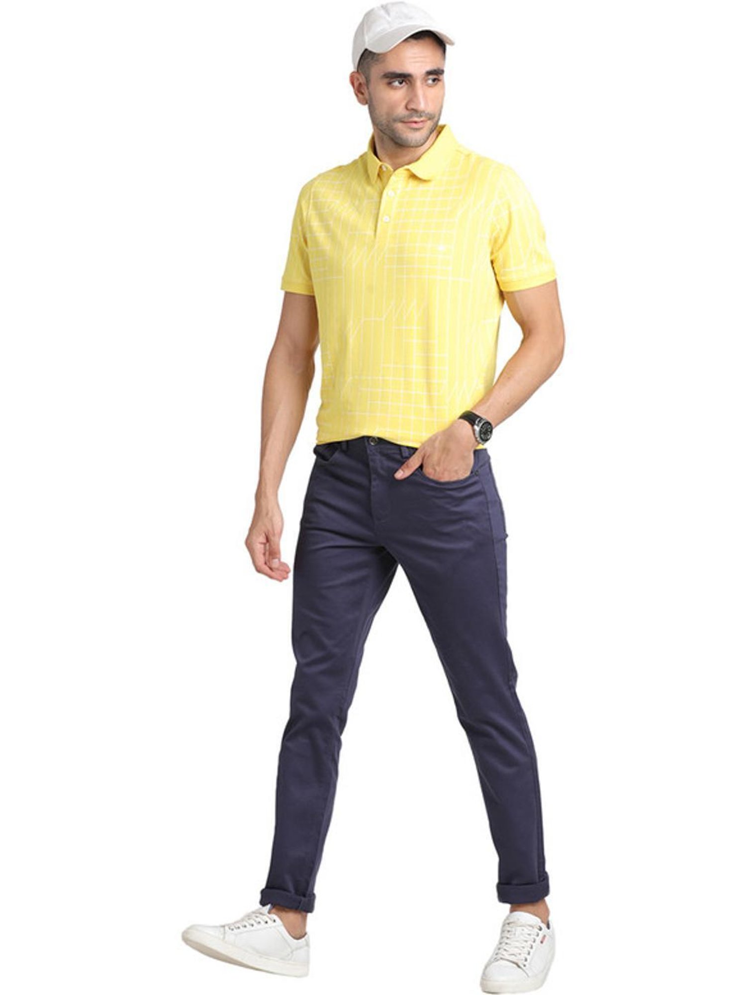 Turtle Yellow Cotton Slim Fit Printed Polo T-Shirts
