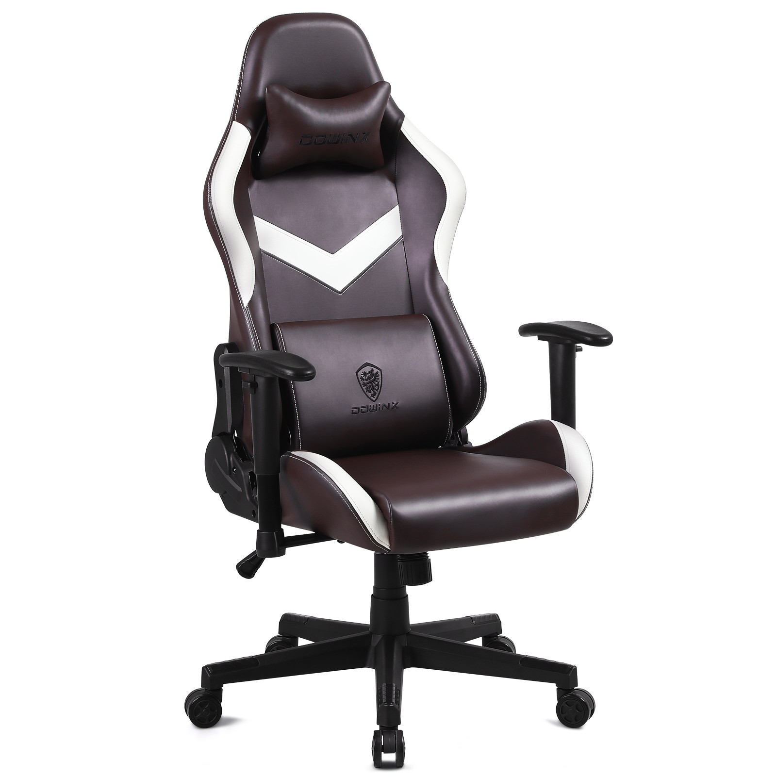 Dowinx Gaming Chair High Back Retro Style with Headrest and Massage Lumbar Support Office Chair with PU Leather Adjustable Swivel Ergonomic Computer Chair (Grey)