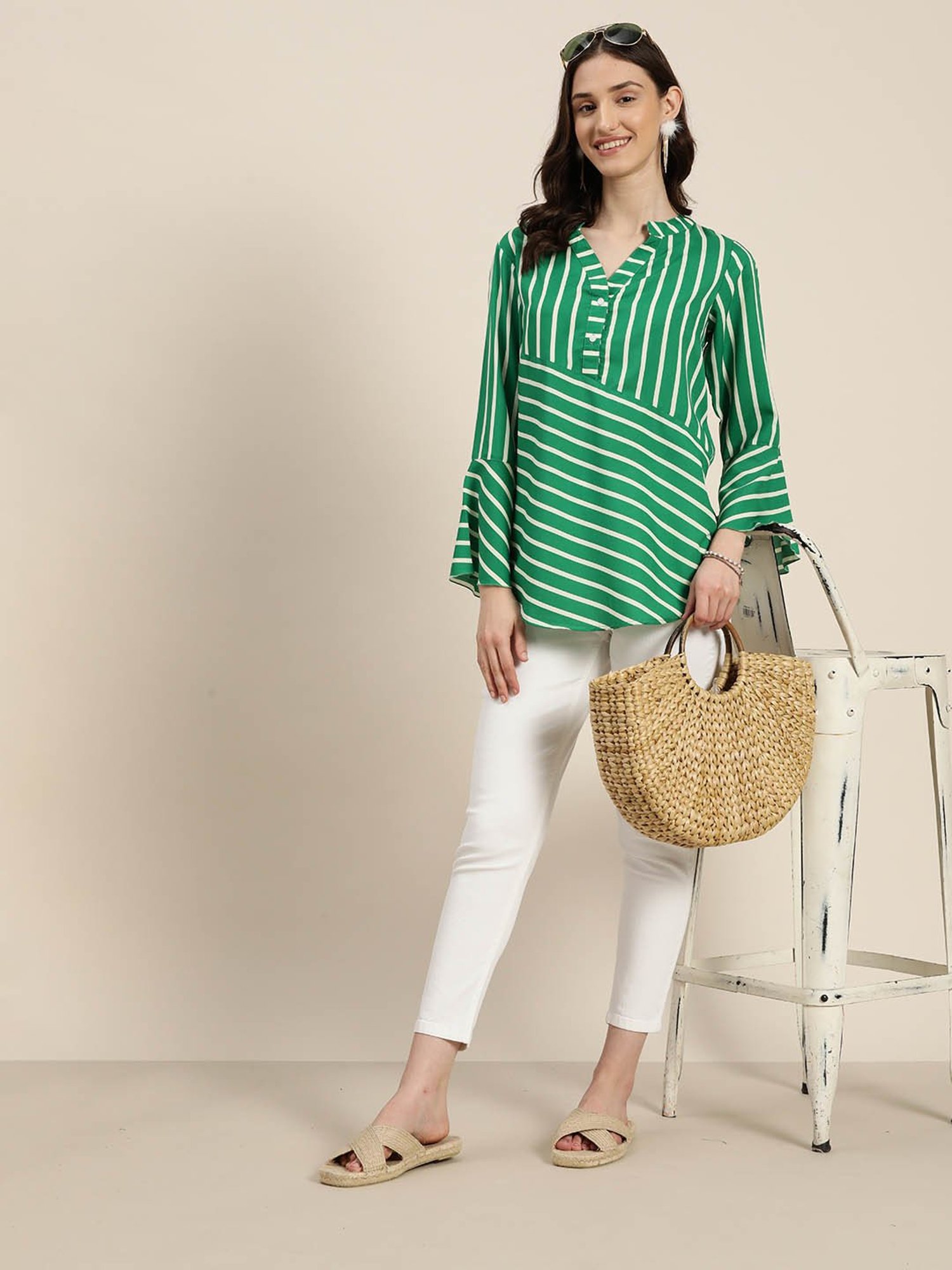 Qurvii Green Striped Top