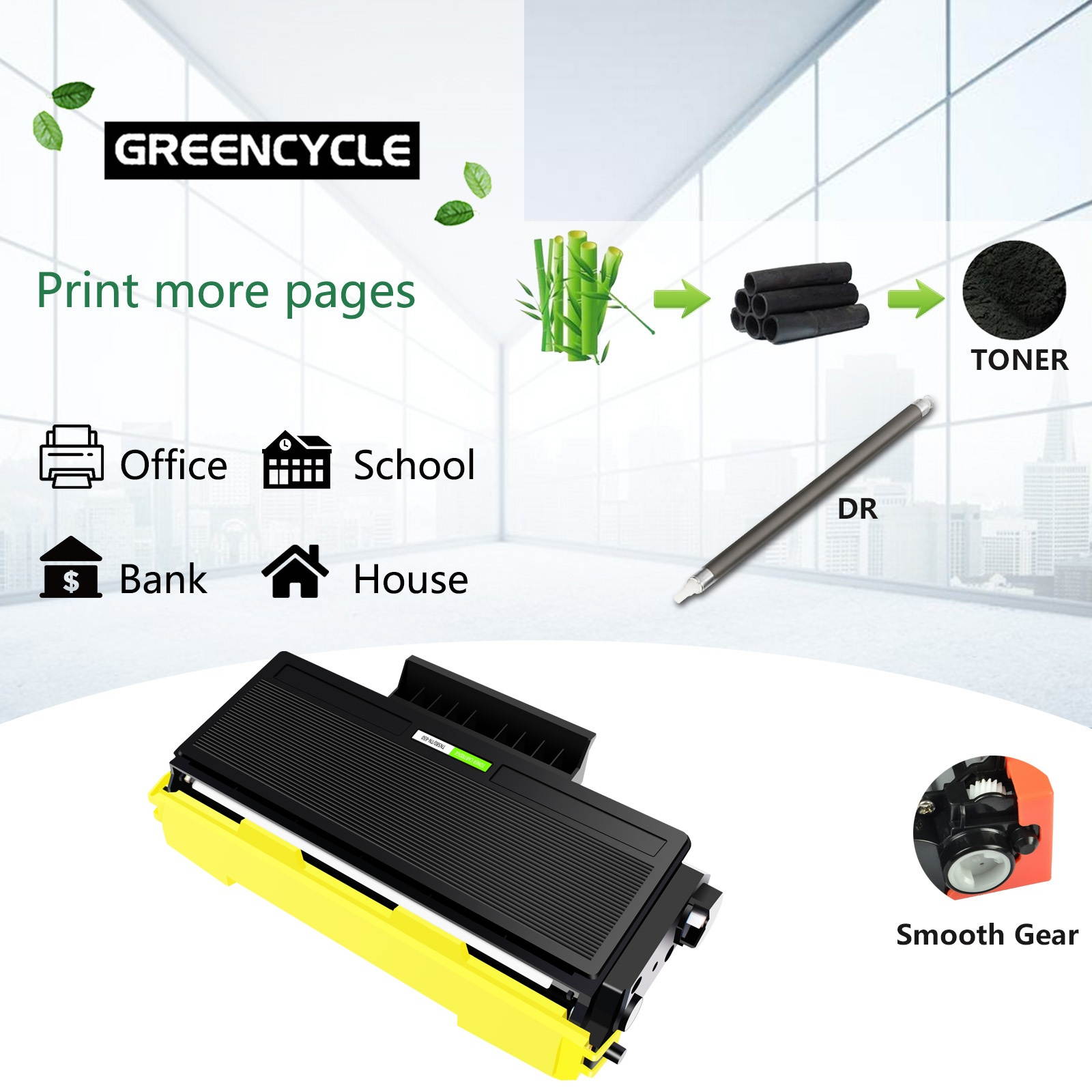 GREENCYCLE 5PK Set Compatible with Brother TN580 DR520 (3 Toner, 2 Drum) High Yield for DCP-8065 HL-5250 Printer