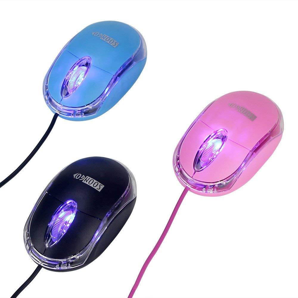 Mini Optical Wired Ergonomic Mouse LED Light Pink Computer Notebook Laptop Mice for Children and Lady by SOONGO