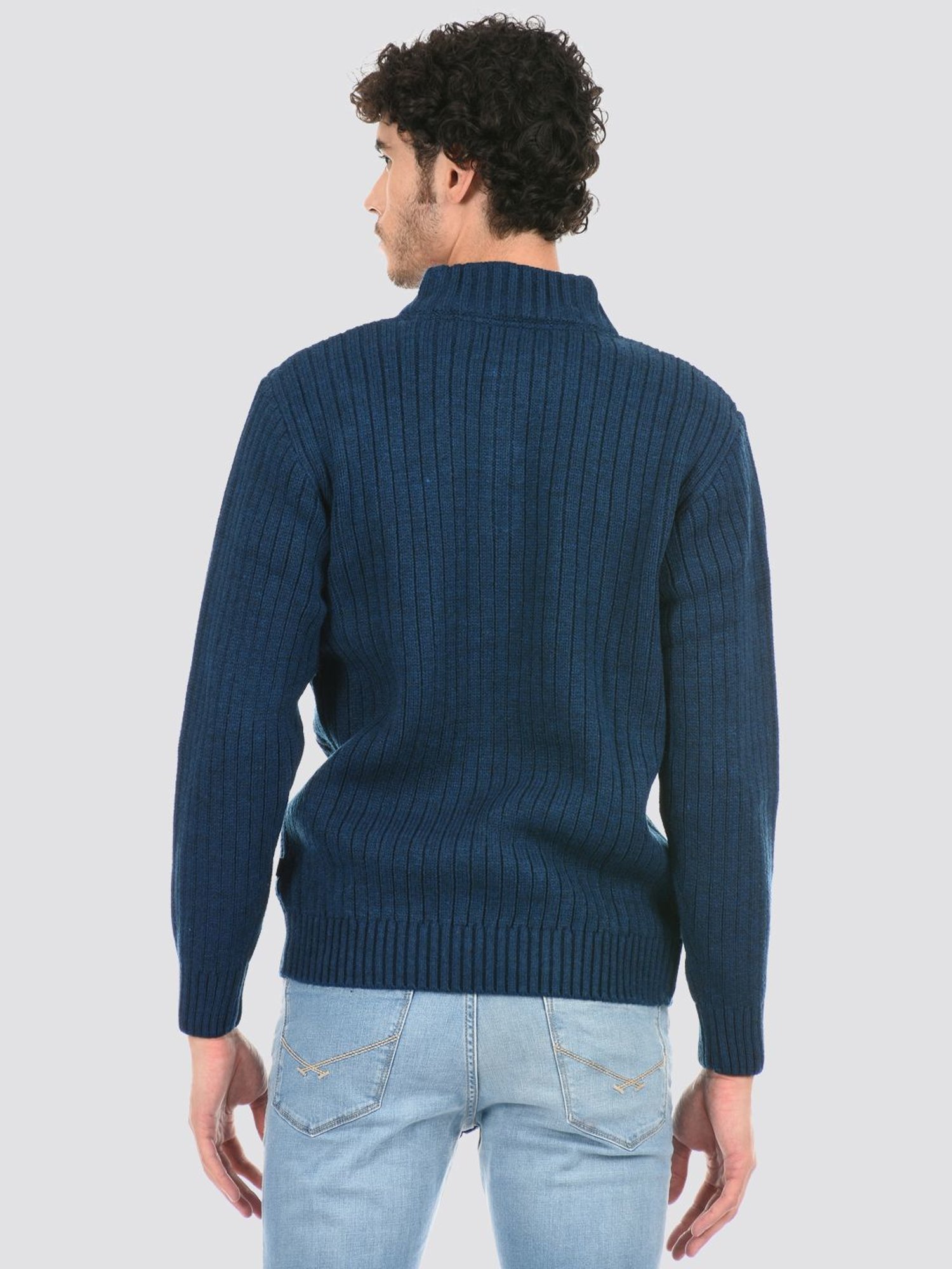 London Fog Blue Regular Fit Texture Sweater