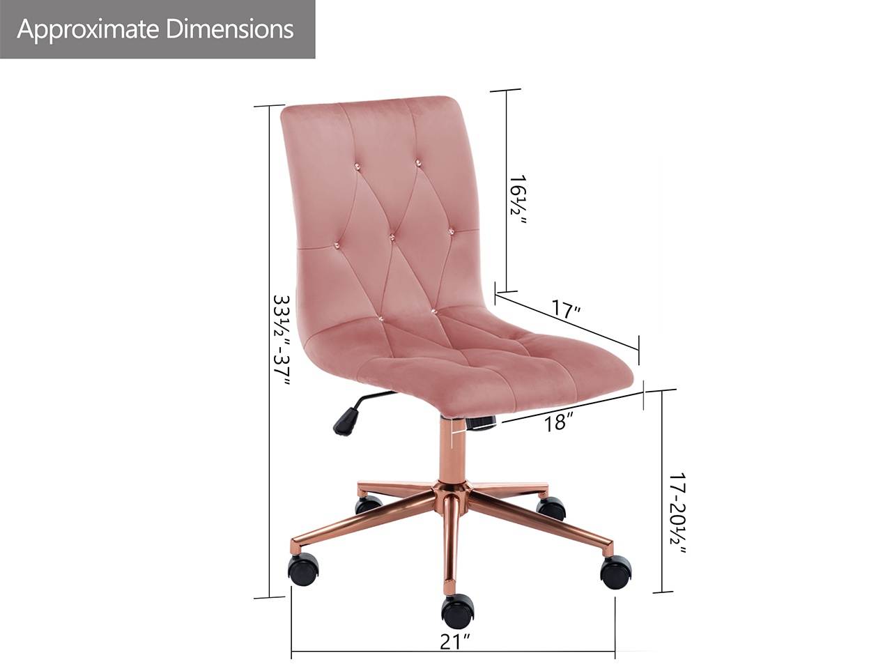 Swivel Height Adjustable Task Chair Armless Velvet Tufted Office Chair