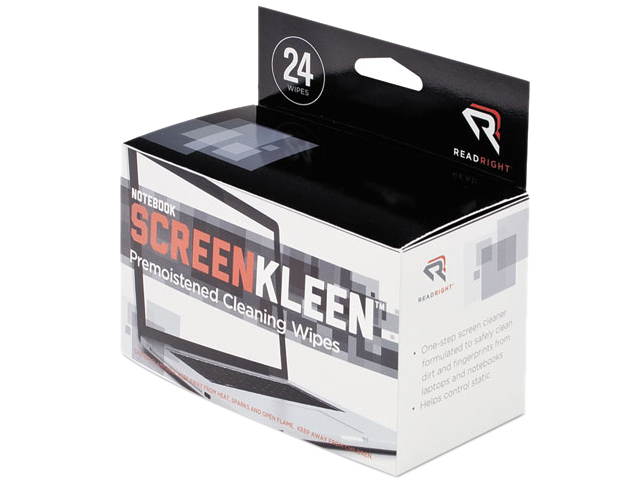 Read Right RR1217 Notebook ScreenKleen Pads, Cloth, 2 1/2 x 5 1/4, White, 24/Box