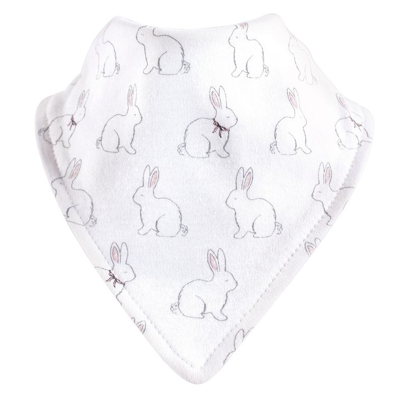 Hudson Baby Infant Girl Cotton Bib and Headband Set 5pk, White Bunny, One Size