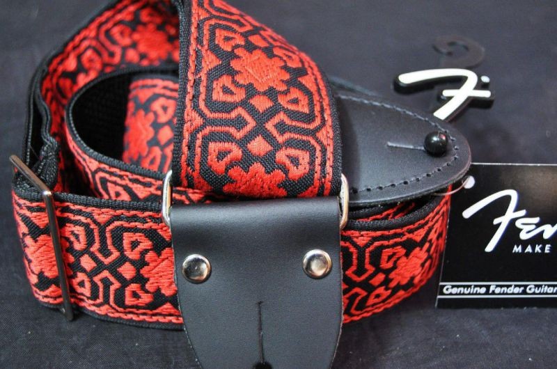 Fender 2 inch Hip Trip Red Black Vintage Style Cloth Guitar Strap