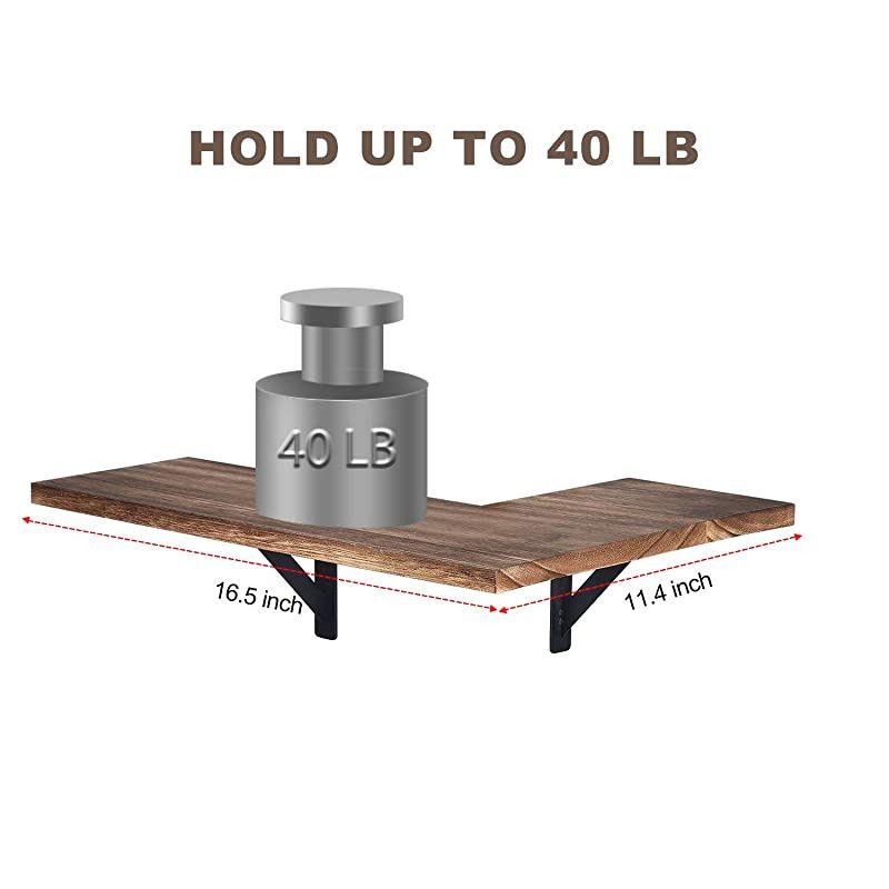 Corner Wall Shelves Rustic Wood Corner Floating Shelves for Bedroom Living Room Bathroom Kitchen Set of 2 Carbonized Black