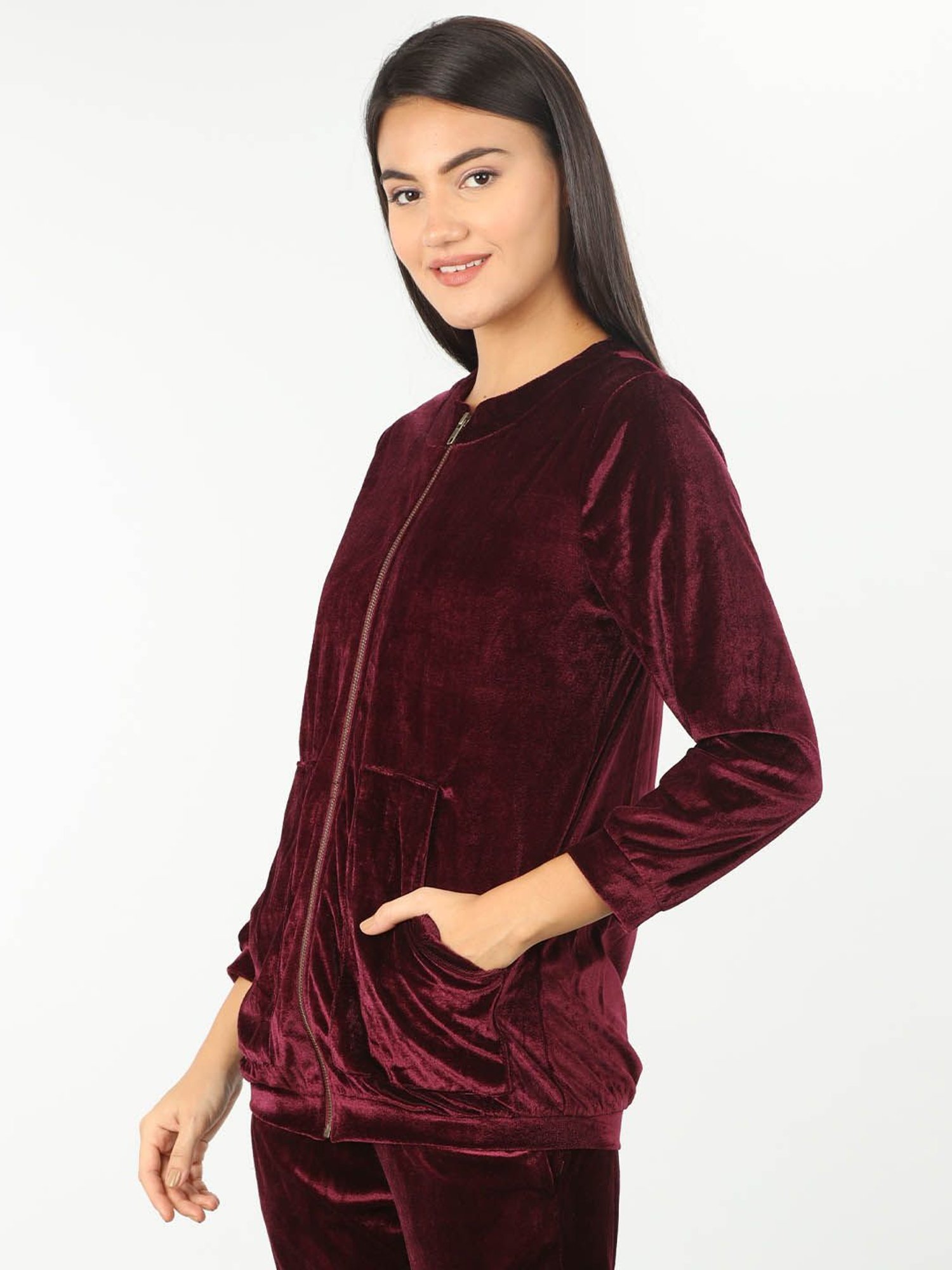 Mustard Wine Velvet Regular Fit Sweatshirt