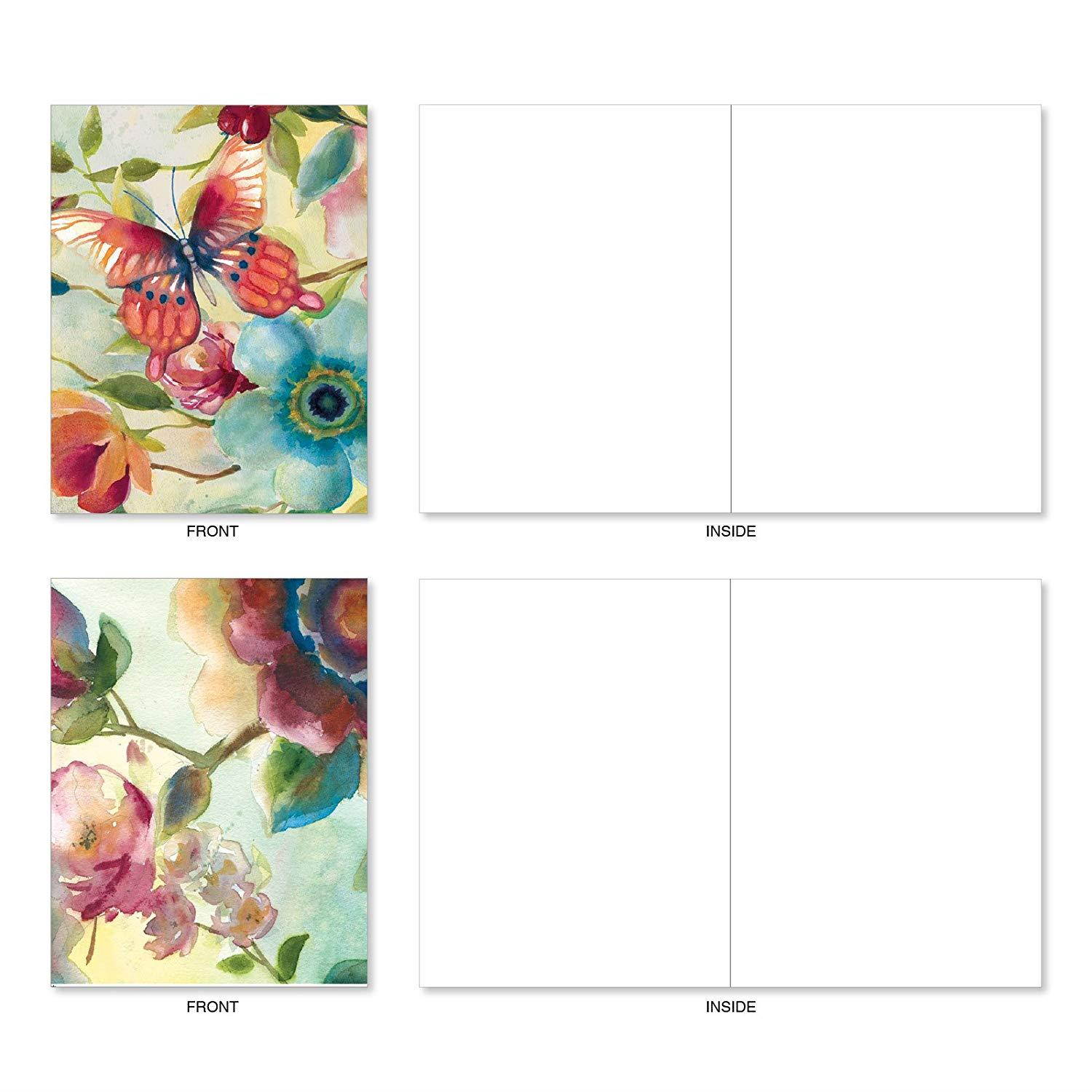 Watercolor Botanicals: 20 Assorted Blank All Occasions Notecards With Details of Floral-Themed Watercolor Paintings, with Envelopes. AM3314OCB-B2x10