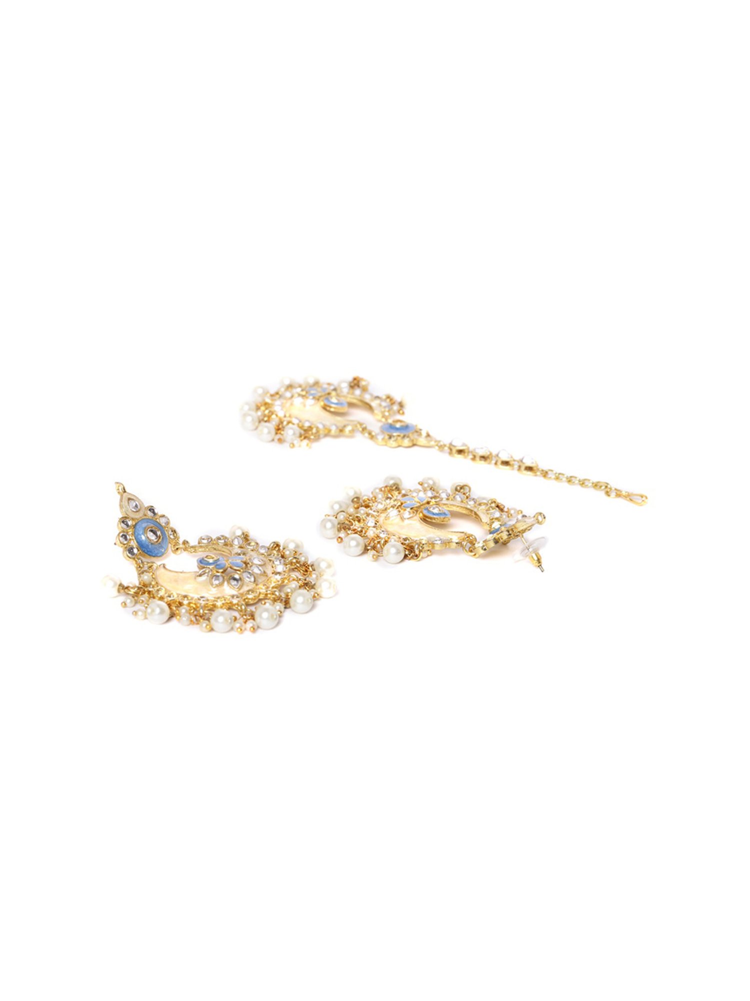 Zaveri Pearls Enamelling Blue Kundan & Pearls Wedding Collection Earring & Maangtikka Set-ZPFK9747